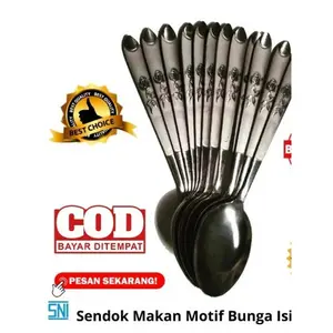 SN Sendok Makan Bunga Stainless Tebal 1 Lusin Bisa Isi 6 Panjang 18 cm Lebar 4 cm Anti Karat Kualitas Bagus Harga Ekonomis Motif Ukiran Timbul