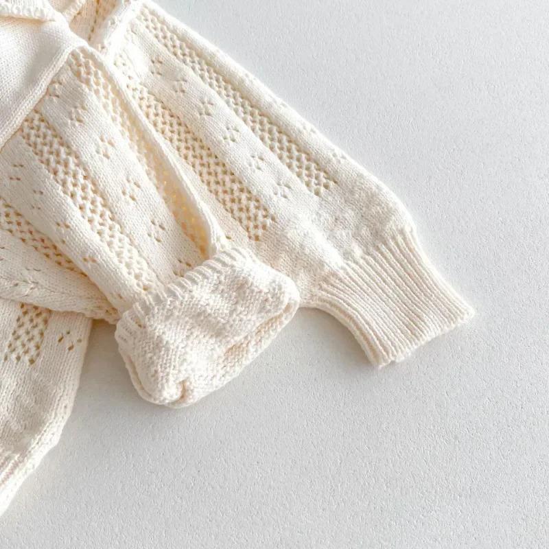 Korean Baby Girl Autumn Hollow Out Sweater Cardigan Kids Fashion Cotton Ruffle Collar Knitted Jacket Spring Solid Outerwear Coat 5