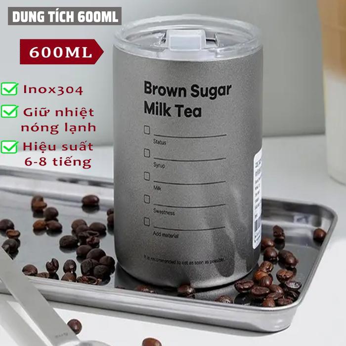 Ly Giữ Nhiệt Inox Chuẩn Cao Cấp, Ly Uống Cafe Giữ Nhiệt Dung Tích 600ml, Giữ Nhiệt tốt ( không kèm ống hút)