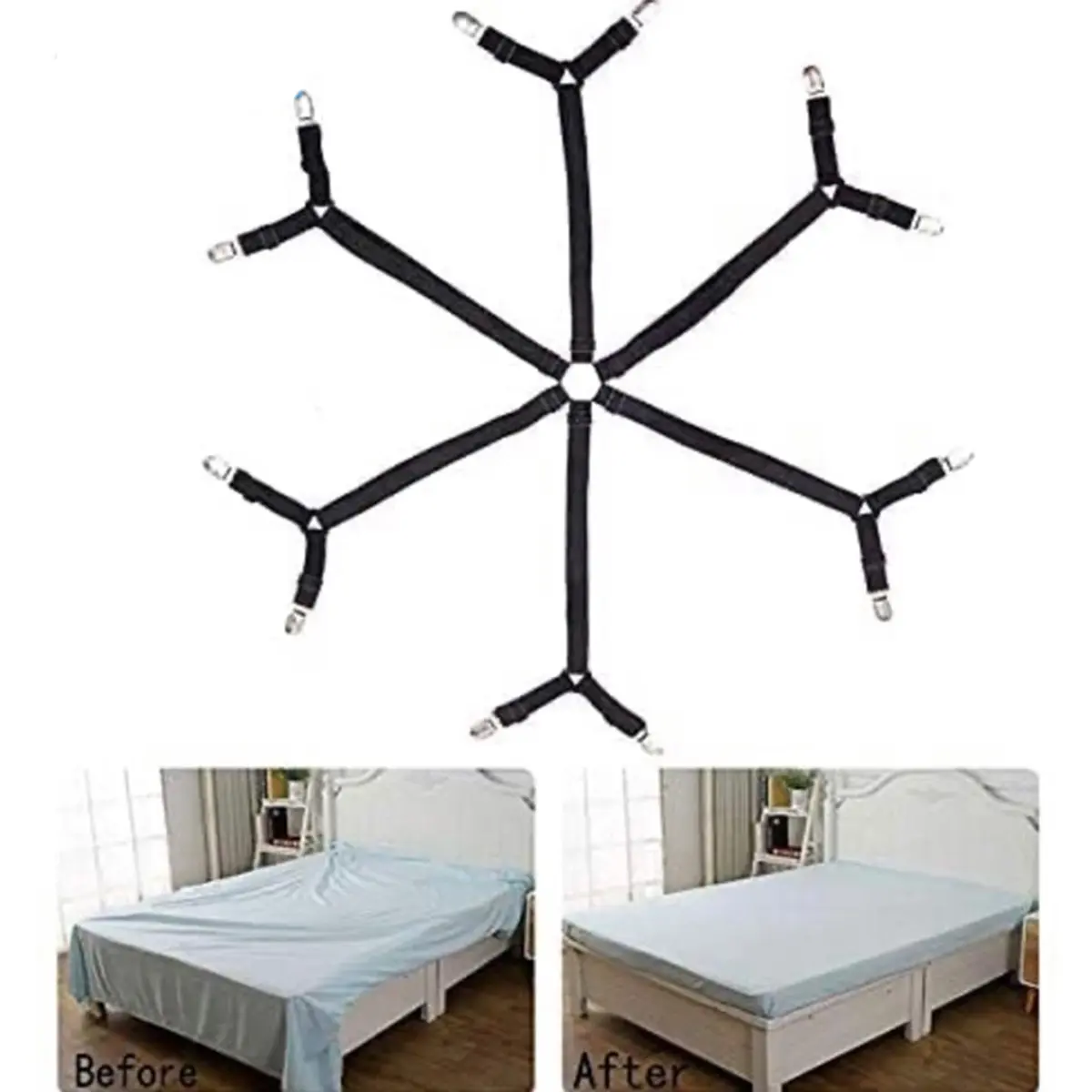 Bed Sheet Clips Adjustable Sheet Straps Suspenders Gripper Fastener 6 Sides Triangle Heavy Duty