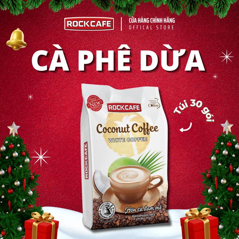 RockCafe - Cà phê Dừa Túi 30 gói x 20 gr - Vị Đắng Nhẹ & Béo Bùi Nước Cốt Dừa - Coffee