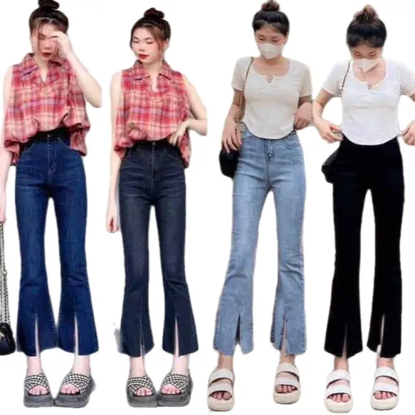 Quần jean nữ ống loe lửng xẻ lai -dáng 90 cm , chất Jean co giãn Women Jean Pantsjean