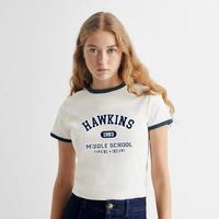 Gambar Seishin Kaos Crop Top Ringertee Hawkins 1983 Middle school T-shirt wanita lengen pendek Atasan - Putih lis maron, S dari SEISHIN_NEW Kab. Cirebon 3 Tokopedia