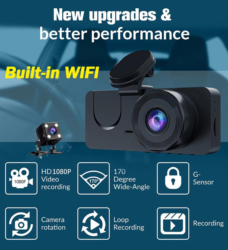 Product Introduction of 【24-hour shipping+free shipping+COD】1080P Dash Cam for Cars WIFI APP 3 Channel Video Recorder Night Vision Rear View Camera for Vehicle Black Box Car Accessories 2