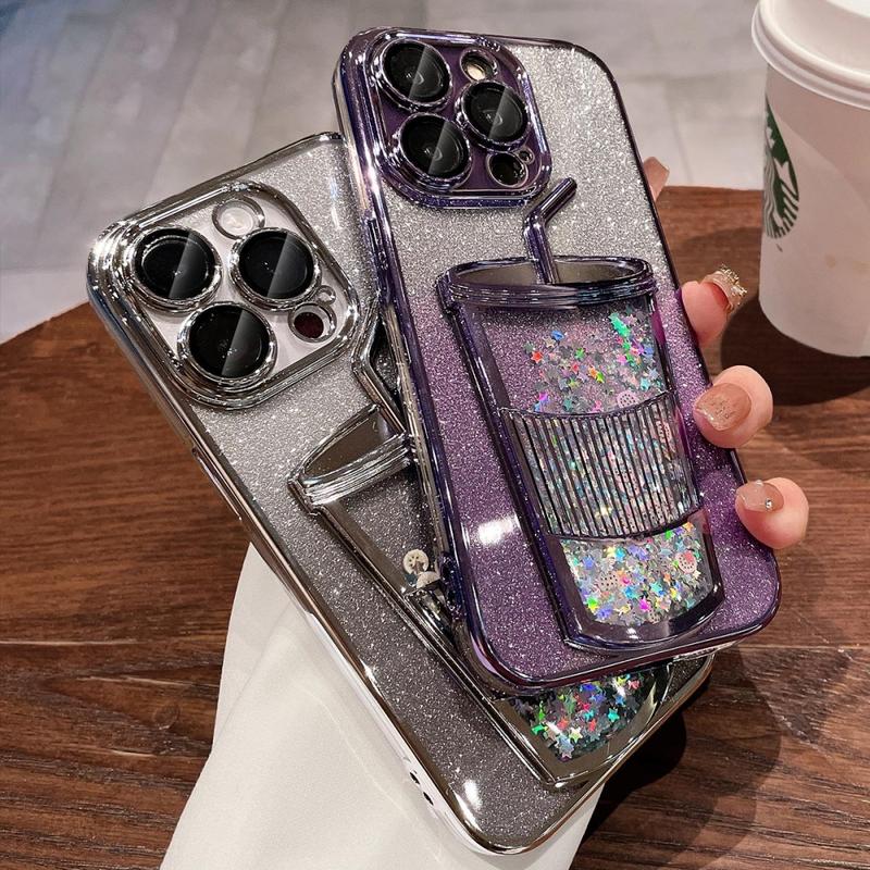Product Introduction of Aesthetic quicksand cup plating glitter TPU camera case for iPhone 13 14 12 Pro max with lens protection shockproof soft back cover 26