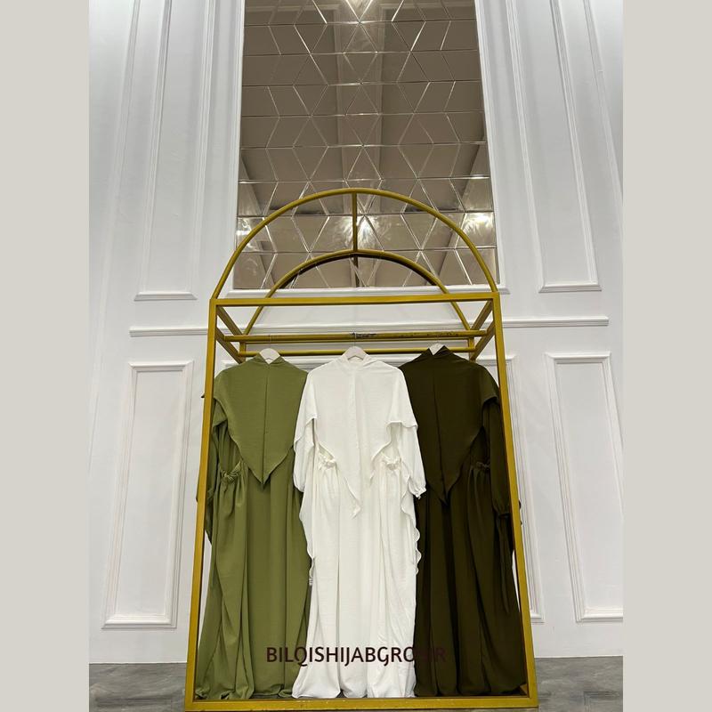 Gamis Zahra Set Bergo Syar'i Dress Wanita Muslim Bahan Crinkle Airflow Panjang Balon Dewasa Lebaran Elegant Brown  Syari Mewah 3