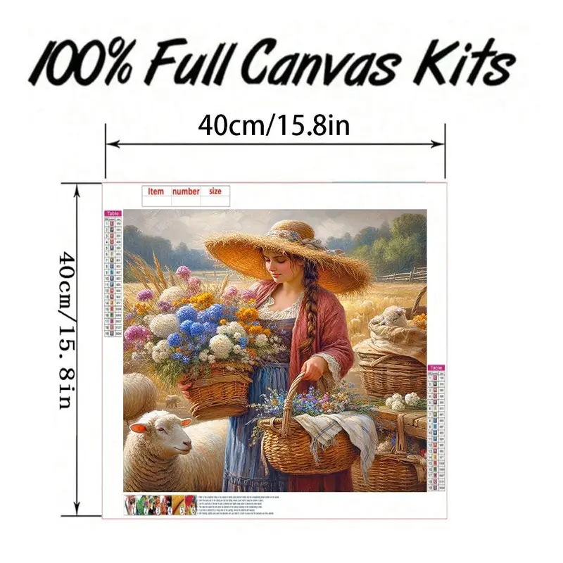 Lady & Sheep Landscape Pattern DIY Diamond Arts Colorful Painting without Frame, 1 Count 5D Diamond Arts Colorful Painting Kit for Wall Decoration 1