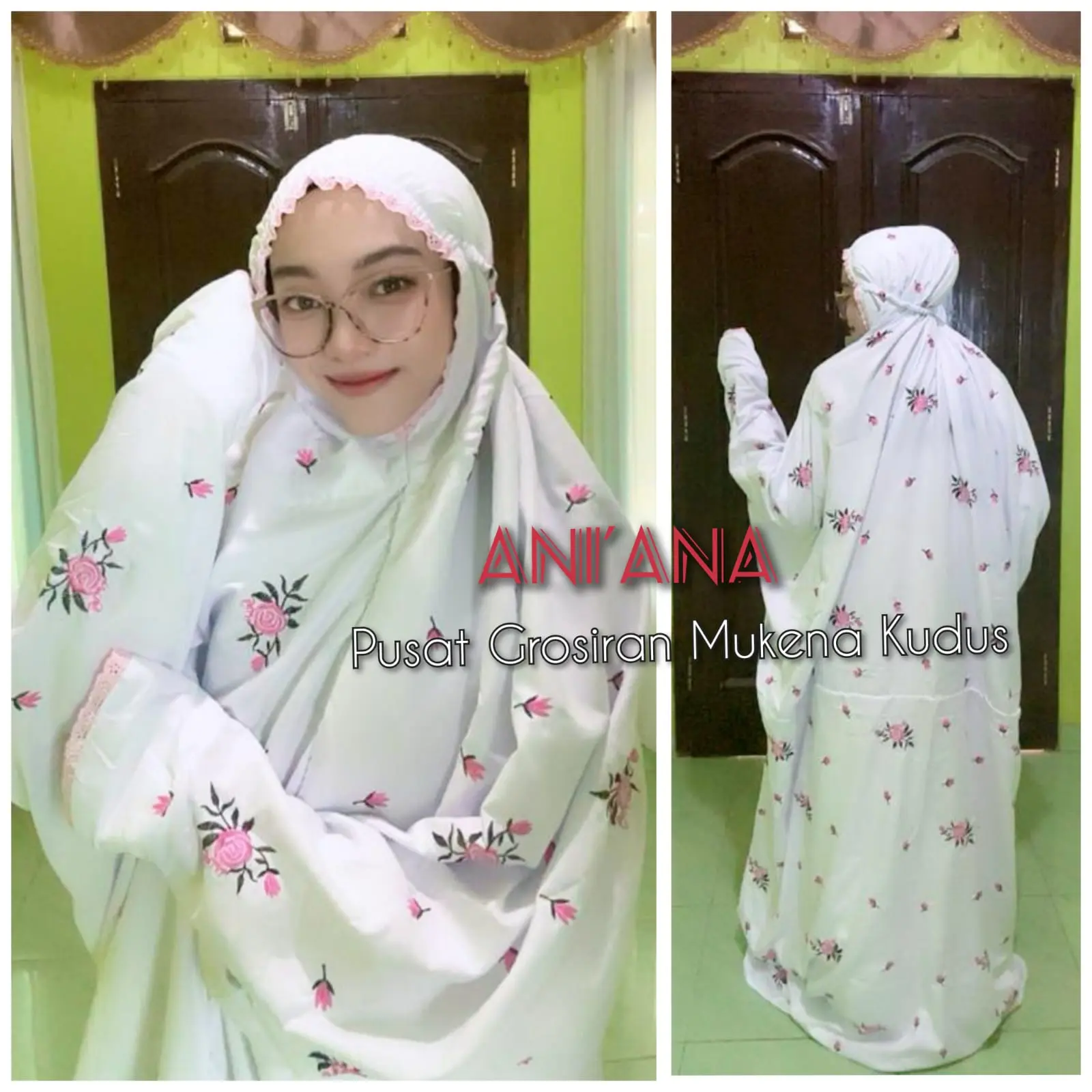 KAIN PUTIH BORDIR PINK