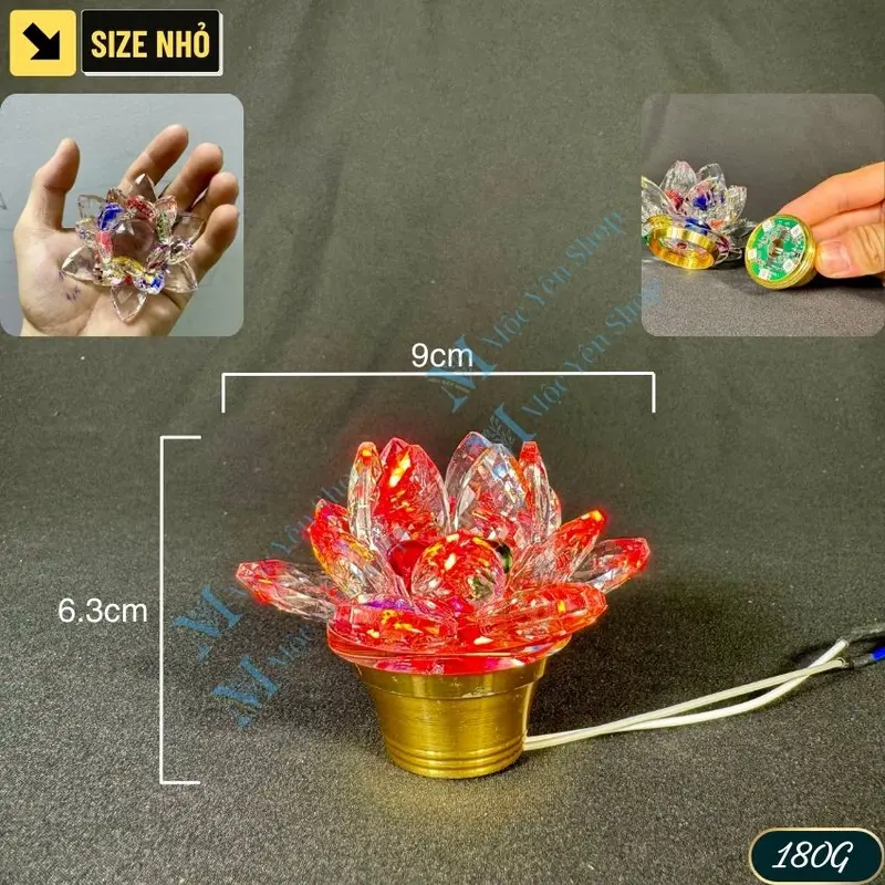 Hoa Sen Pha Lê Có LED Nhiều Chế Độ Sáng  Chuyên Để Trên Lư Đồng hoặc Chân Đèn Thờ Bằng Gỗ Hoặc Đồng 7