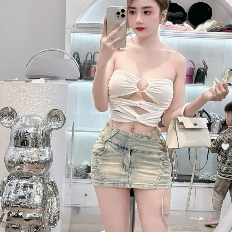 áo thun xoắn ngực phối dây eo a04 2