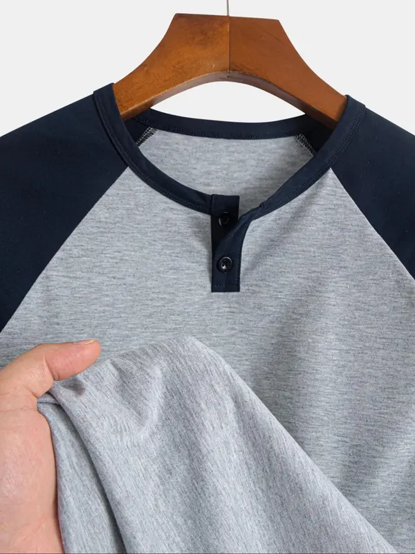 Men's Colorblock Raglan Sleeve Tee, Regular Fit Casual Soft Comfy Round Neck Short Sleeve T-shirt for Summer, Men's Top for Daily Wear 2