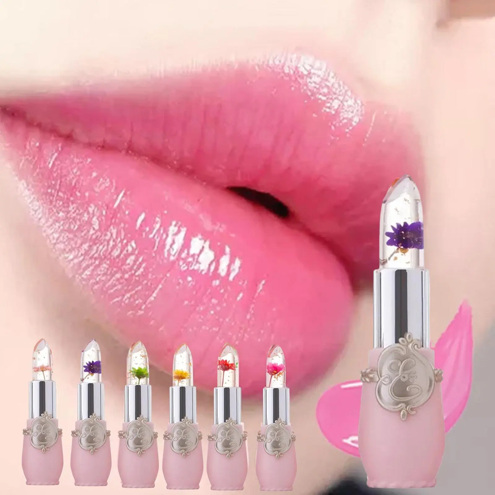 Transparent Jelly Flower Lipstick Color Changing Lip Balm Long Lasting Cosmetic Female Make Up