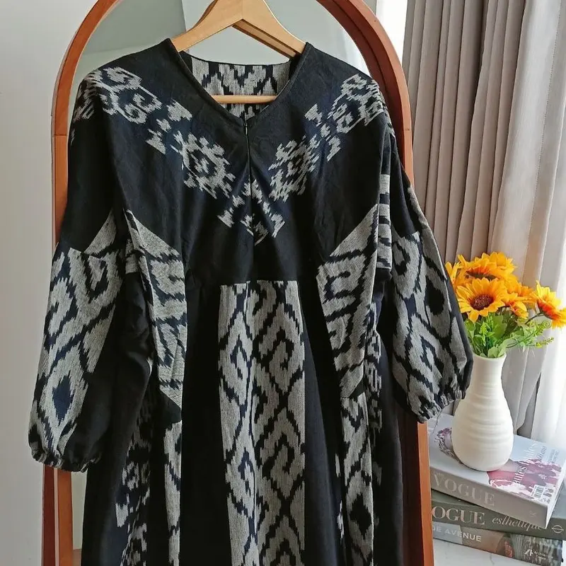 DRESS GAMIS Wanita muslim kekinian - baju tenun dres gamis motif toraja - DGS001 Kain Panjang alana  dress 3