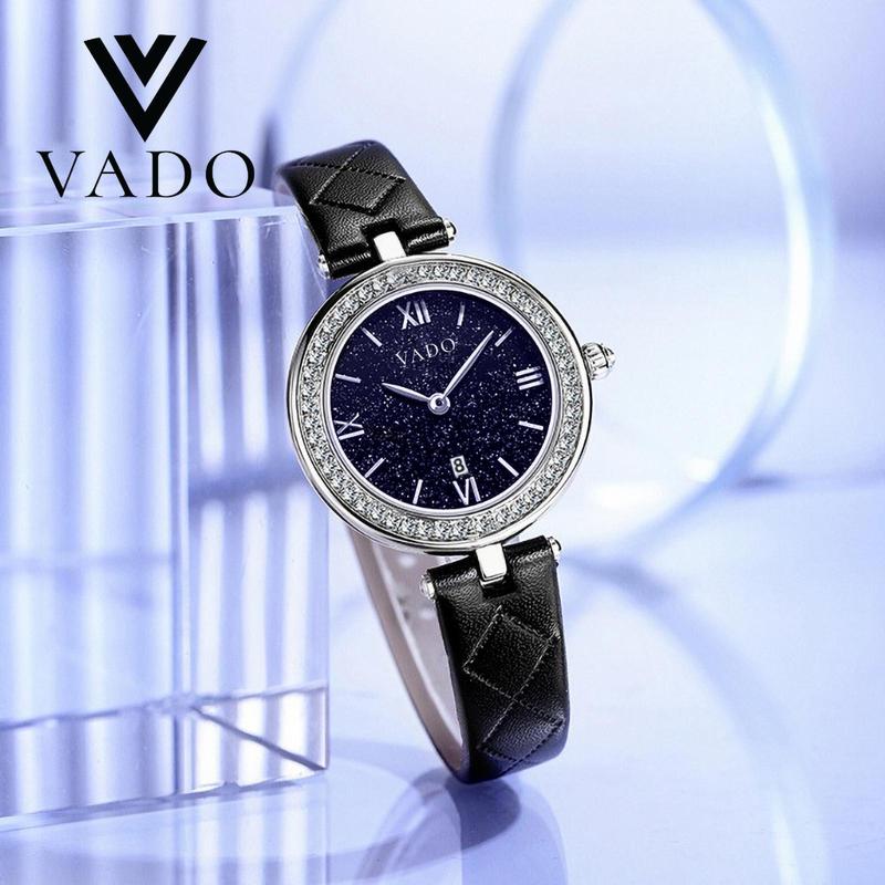 Đồng Hồ Nữ Mặt Tròn, Mặt Đính Viền Đá Sang Chảnh- VADO DH9820