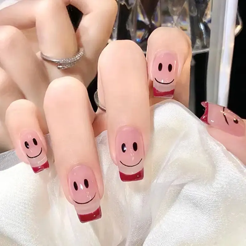 Girls Cute Fake Nails 2024 Popular Simplicity Design Jelly Glue Nail Stickers 24 Pieces