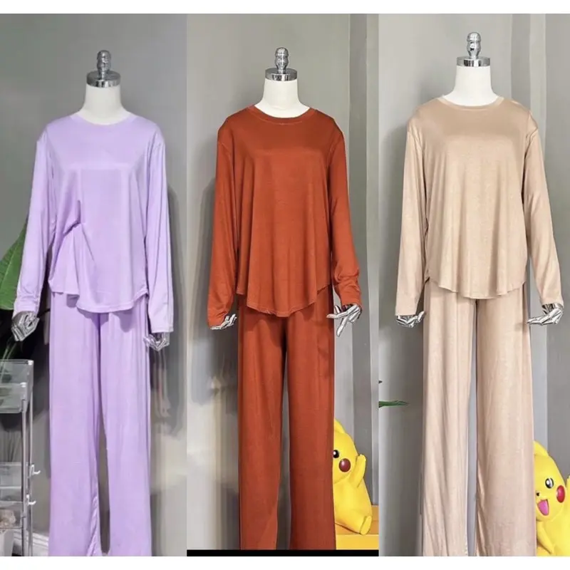 Bộ Thun Lạnh Vạt Bầu Ống Rộng Tay Dài mặc nhà , ủ Kem , bầu bí , ở cữ Top Nữ Cotton Women