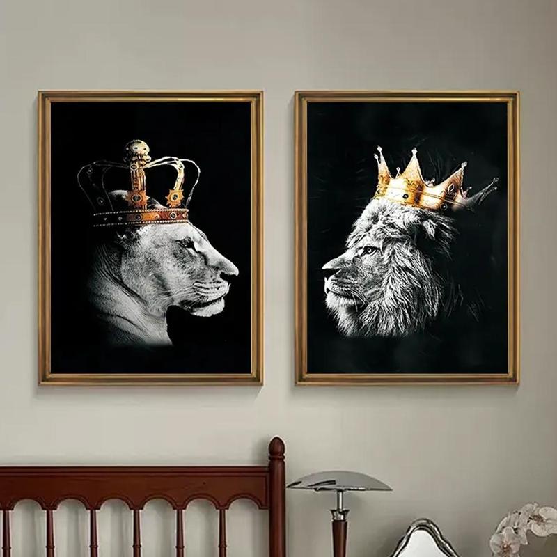 Lion Pattern Wall Art Painting without Frame, 2pcs/set Waterproof Canvas Decorative Painting for Home Living Room Bedroom 5