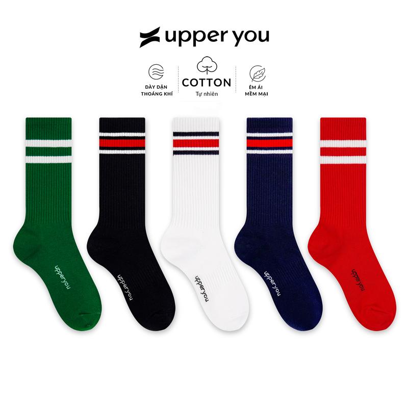 Tất Vớ Nam Nữ Thời Trang Cổ Cao Kẻ Sọc UPPER YOU Cotton Tự Nhiên Thời Trang Dày Dặn Co Giãn - BSF4002