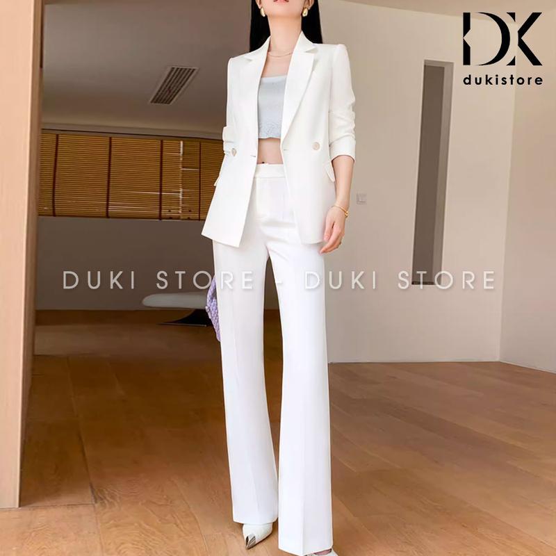 Bộ vest nữ 2 cúc ngang quần ống suông màu trắng sang trọng DKX0050 - DUKI STORE 2