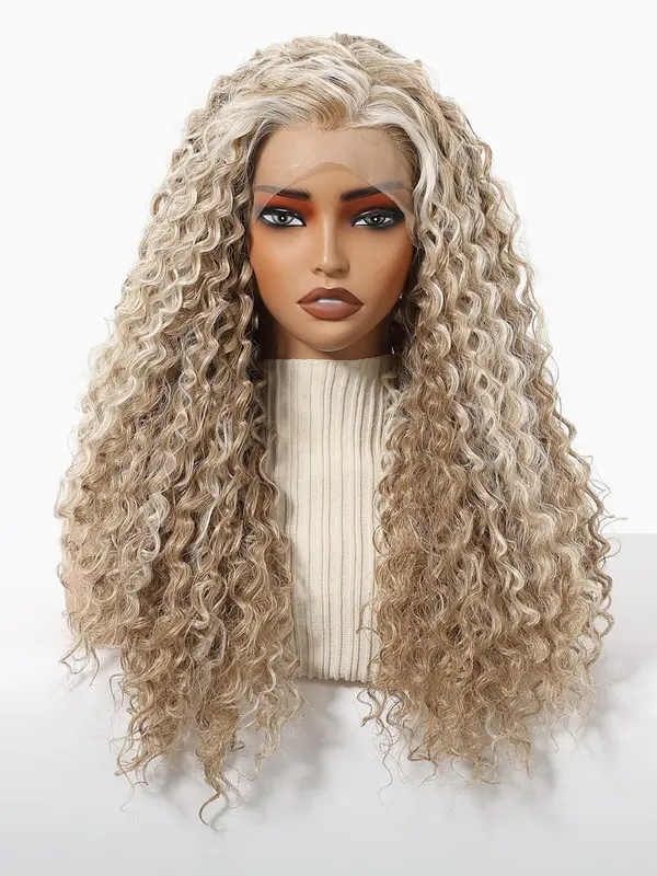 Long Wavy Wigs for Women, Gorgeous Fluffy Wigs without Bangs, Synthetic Lace Front Wigs for Party, Daily Use 4