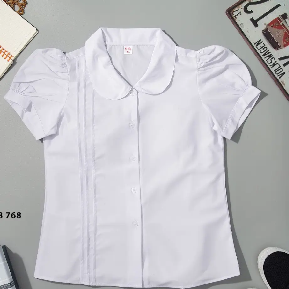 Áo sơ mi trắng nữ học sinh đồng phục học sinh bé gái cấp 1 cấp 2, sơ mi cổ sen, đồ đi học tiểu học