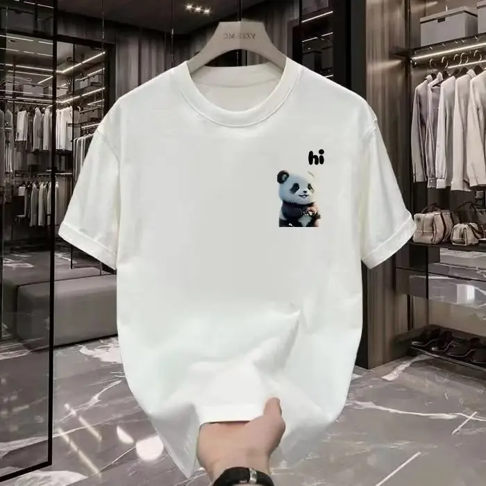 Trendy and fashionable men's T-shirt, comfortable and loose printed short sleeved cotton T-shirt, basic half sleeved