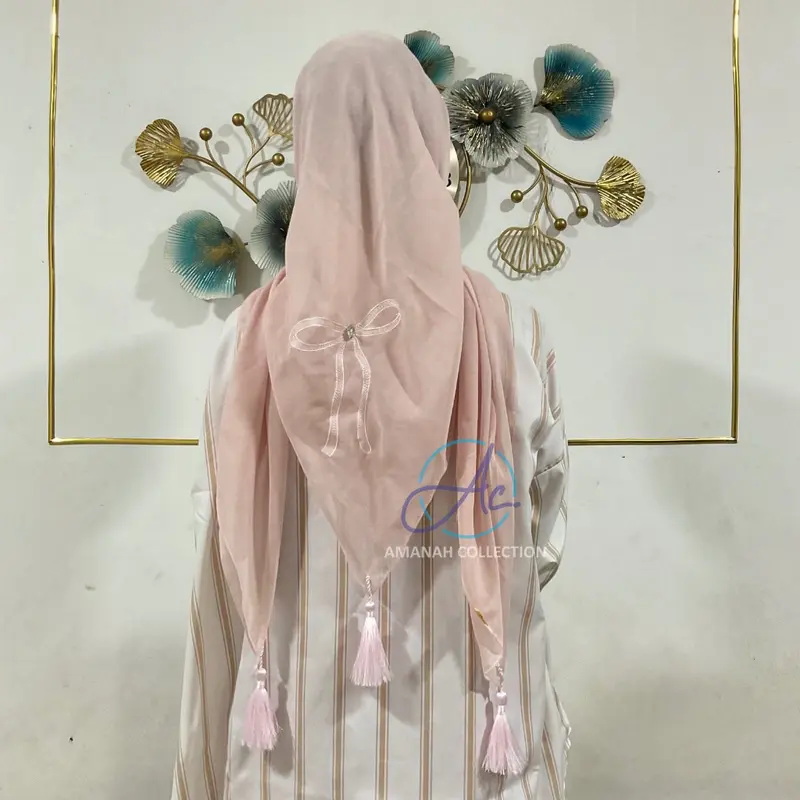 Hijab Coquette Tassel Bordir Pita Jilbab Paris Tasel Hijab Ribon 2