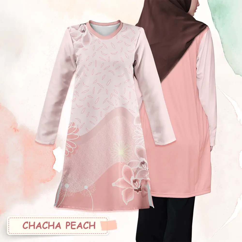ชุดมุสลิม ลำลอง ลายดอกไม้ แขนยาว พลัสไซส์ เสื้อเรียบง่าย Baju Raya ปี 2025 สำหรับผู้หญิง