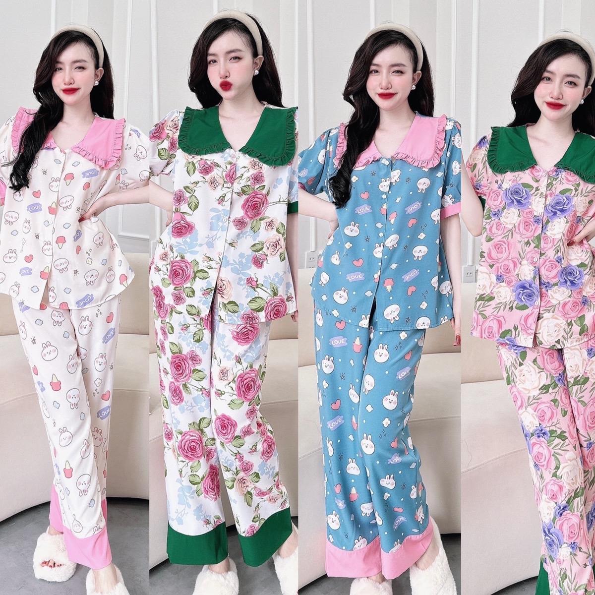 Đồ Bộ - Đồ Ngủ Tay Ngắn, Tay Dài Quần Dài Pijama Bigsize 50-100kg Vải Lụa Nhật Lạnh Mặc Cực Thích Nữ Quần Ngủ Women Áo Ngủ - A.5406