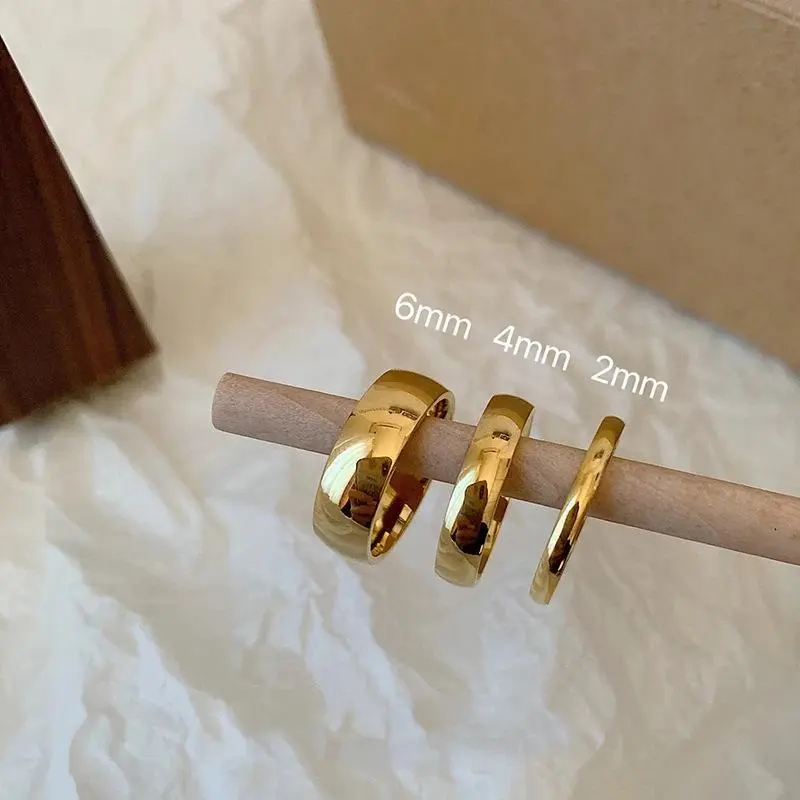Nhẫn Thép Titan Phong Cách Hàn Quốc Đơn Giản, Mạ Vàng 18K, Nhẫn Cặp Đôi, Dành Cho Nam Và Nữ 6