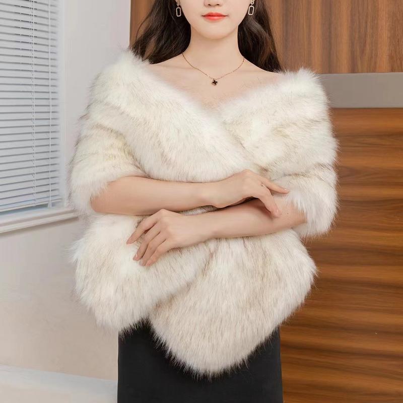 Lông Giả Sườn Xám Lông Cáo Khăn Choàng Cổ Lông Áo Choàng Mùa Thu Và Mùa Đông Thích Hợp Cho Sân Khấu Bữa Tối Và Váy Cưới Khăn Quàng quàng cổ Cho Phụ Nữ Dễ Phối Đồ