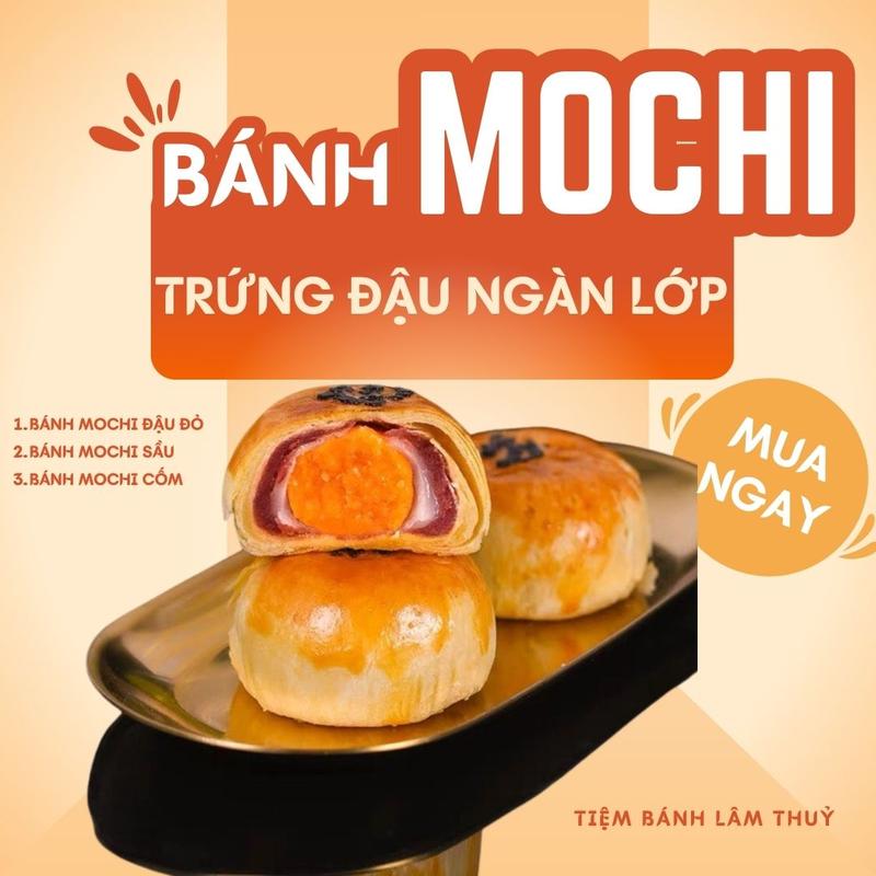 Lâm Thuỷ - Hộp 6 bánh mochi trứng ngàn lớp các vị Lâm Thuỷ - 2 đậu đỏ 2 cốm 2 sầu