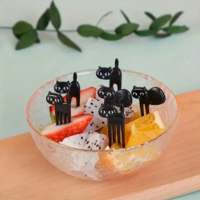 Cute Cat Design Fruit Fork Set, 6 Counts Reusable Mini Dessert Fork, Fruit Salad Fork, Tableware for Home Kitchen Party