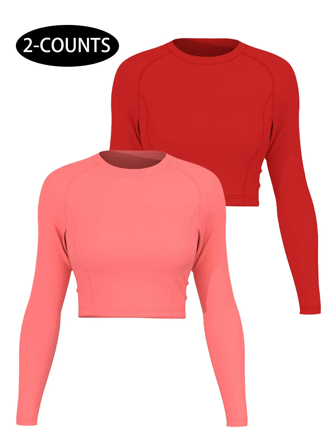 Women's Solid Long Sleeve Crop Sports Tee, Sporty Round Neck Raglan Sleeve Tight-fitting T-shirt for Yoga Gym Workout Running, Ladies Sportswear for All Seasons