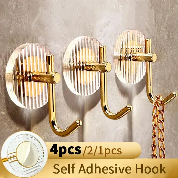 4 PCS new design Strong Wall Hook Self Adhesive Hooks sticky Hook By Wall Hangers Hooks 3M Stickiness Hook Acrylic Strong Load-bearing Luxury Durable Traceless Hook