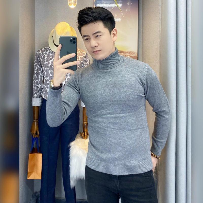 Áo Len Nam Cổ Lọ, Hàng quảng Châu Cao Cấp, tay dài mềm mịn co dãn cực ấm Kem Menswear Nhung áo sơ