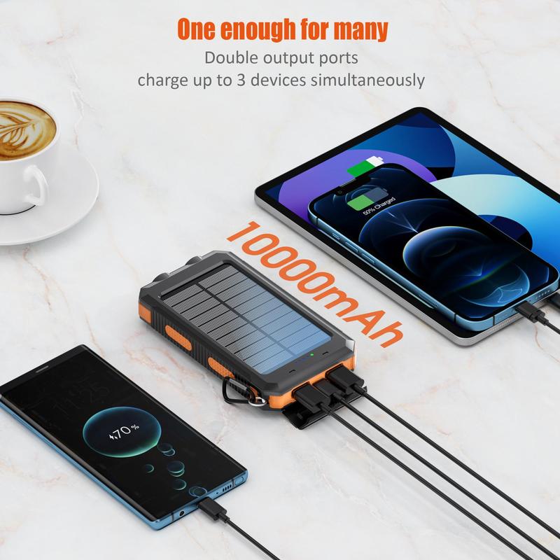 10000mAh Solar Power Bank, Dual USB Output Port Waterproof Power Bank with LED Light, Solar Phone Charger for iPhone & Android, Stocking Fillers Gift, Travel Gadgets, Electronics Accessories 6