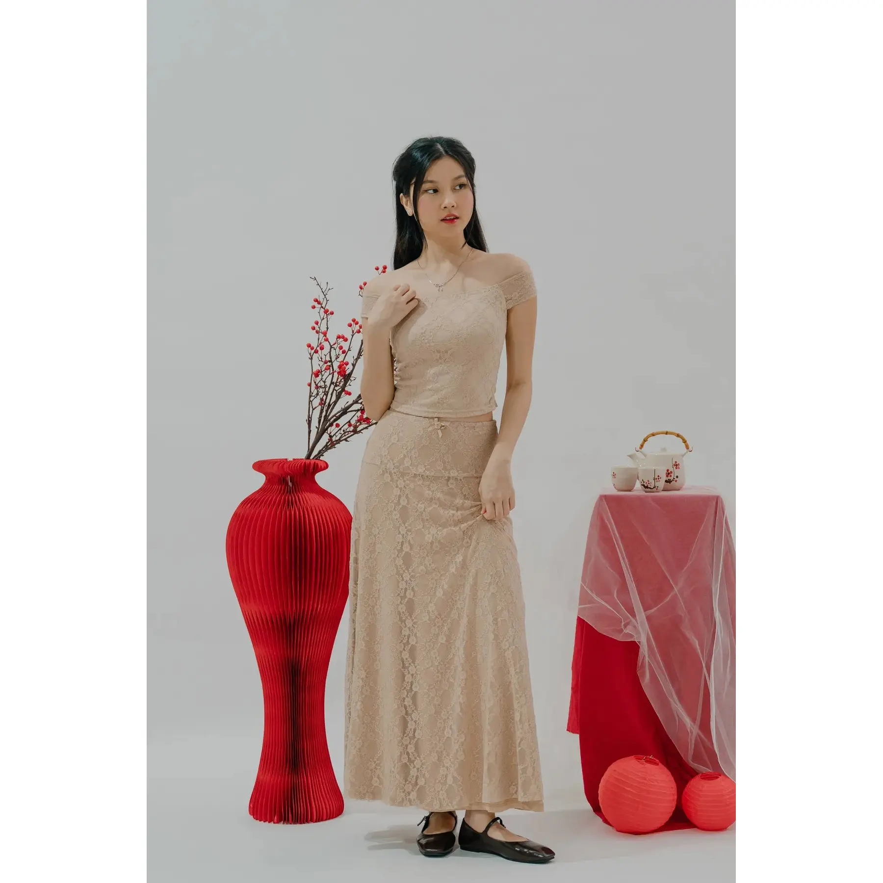 Maya Flowy Drop Panel Lace Skirt