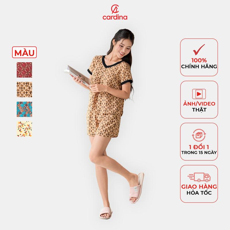 Đồ bộ nữ CARDINA chất liệu lụa hàn châu đùi xếp ly ngực thoáng mát mềm mại trẻ trung Y25 4BSN04 Women Áo Top Voi Sen Kem