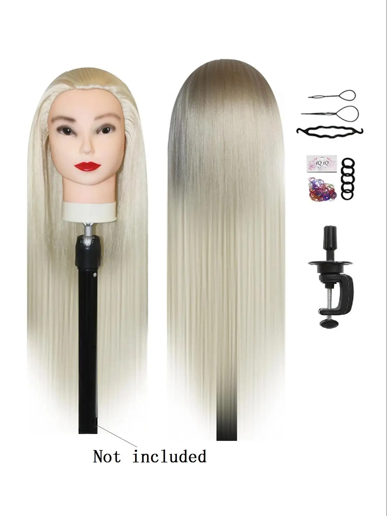 66.04cm-71.12cm Human Model Head, Hair Styling Beauty Doll Head, Synthetic Fiber Hair Training Model Free Clip