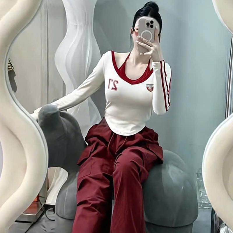 Set Bộ Áo HDM Mix Quần Suông Thụng Túi Hộp Kaki Áo Yếm Số 27 Sọc Tay Dáng Thể Thao TJ Nữ 1