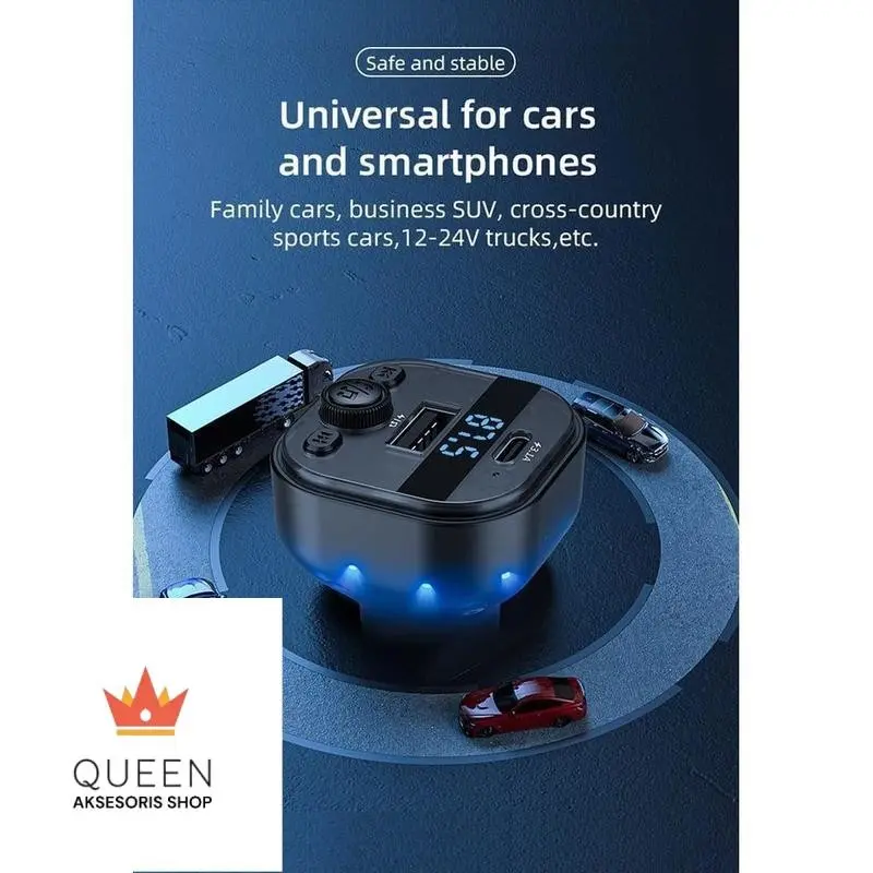 LENYES Bluetooth FM Transmitter 5.3 Car Charger Dual Port with 3IN1 Cable + Microphone CA813 6