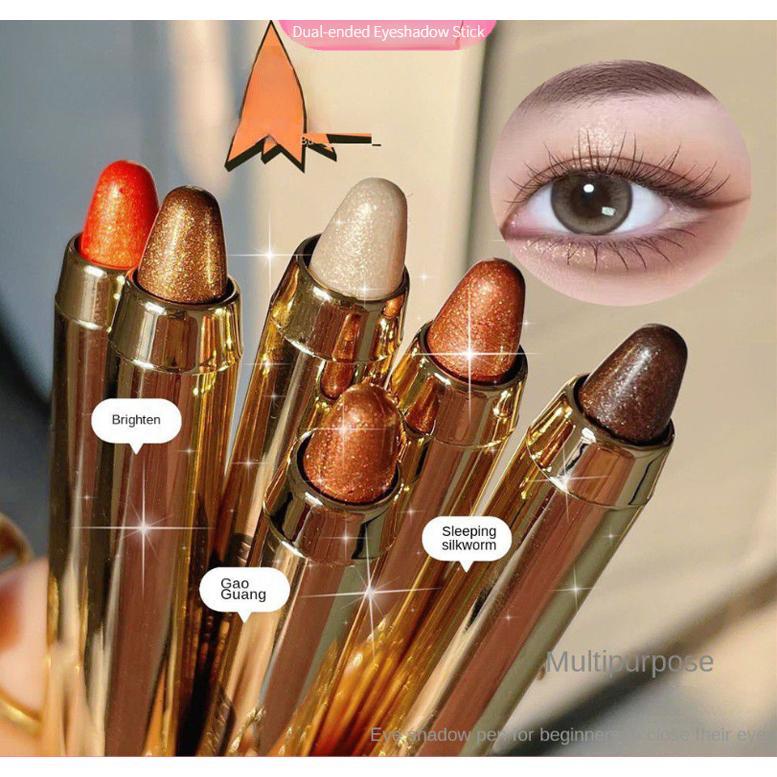 Bút Bắt Sáng Phấn Mắt Hai Đầu, Thiết Kế Tinh Tế Bút Chì Một Nút Bấm, Sắc Tố Cao, Bút Chì Tạo Đường Viền, 2 Trong 1, Bút Chì Phấn Mắt Lén Ánh Ngọc Trai Lung Linh Lâu Trôi, Không Thấm Nước, Bút Chì Phấn Mắt Ánh Ngọc Trai Lì