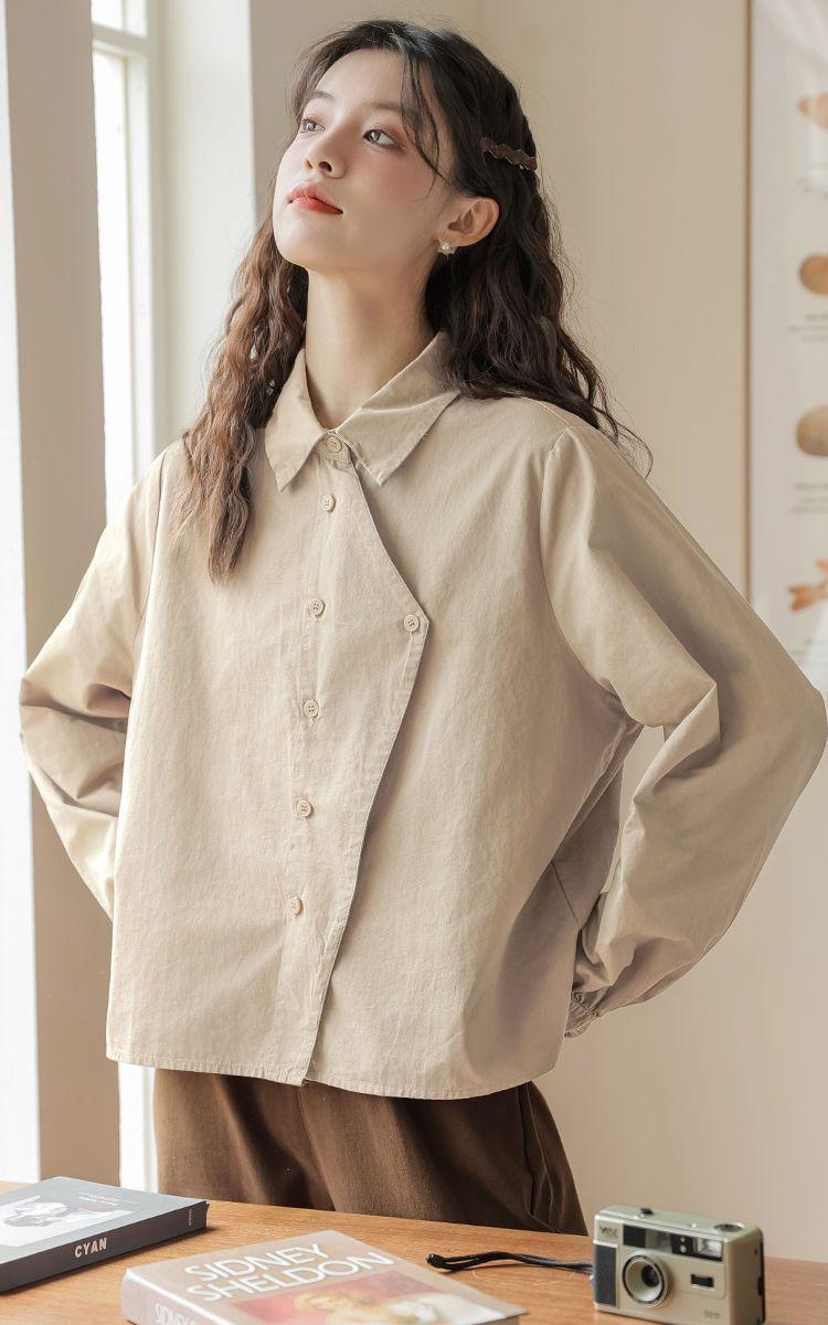 Product Introduction of Áo Sơ Mi Dài Tay Phong Cách Preppy Phong Cách Nhật Bản, Áo Sơ Mi Rộng Thường Ngày Bên Trong, Áo Bất Đối Xứng Hàng Mới Về Cho Mùa Xuân, Mùa Thu Và Mùa Đông Năm 2025 10