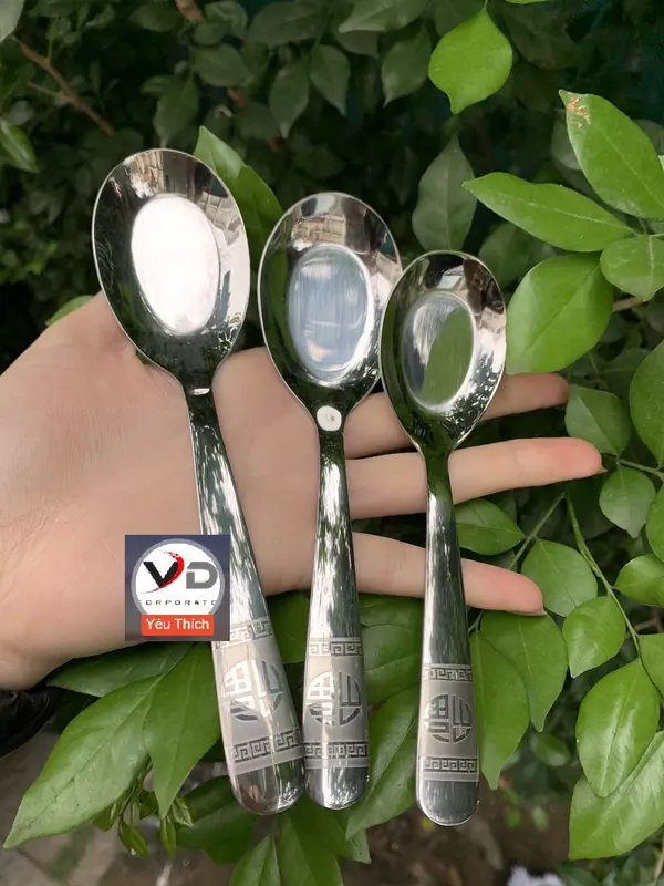COMBO 3 Thìa chữ PHÚC 3 kích cỡ ăn cơm phở cháo inox thép cao cấp dày đẹp sáng bóng asian soup spoon 7