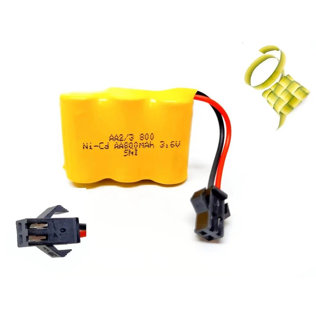 BATERAI CAS MOBIL RC REMOTE CONTROL RANGKAI 3 RANGKAI 4 NI-CD UKURAN 2/3 AA 3600mAH(1200X3) 3.6VOLT COLOKAN HITAM Anak Mainan
