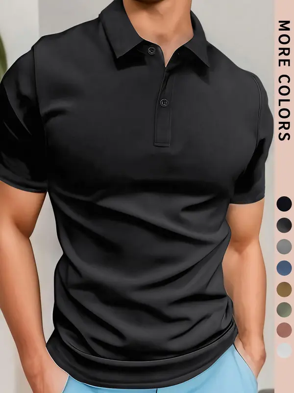 Men's Solid Color Pique Polo Shirt, Regular Fit Casual Breathable Comfortable Short Sleeve Top for Outdoor Daily Wear, Men's Clothes for All Seasons, Tropical 4