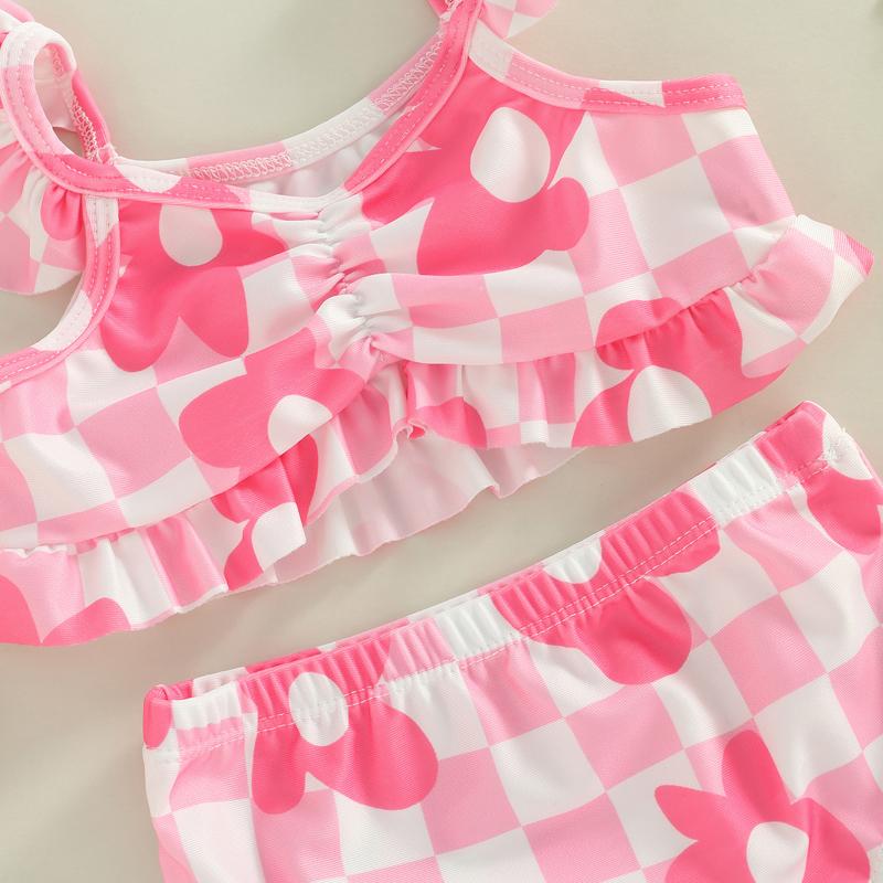 Product Introduction of Toddler Kid Baby Girls Bikini Set, Plaid Flower Print Fly Sleeve Camisole with Briefs Bathing Swimsuit for Summer Beach Playsuit 6 9 12 18 24 Months 2-3 Years Old Kid 41