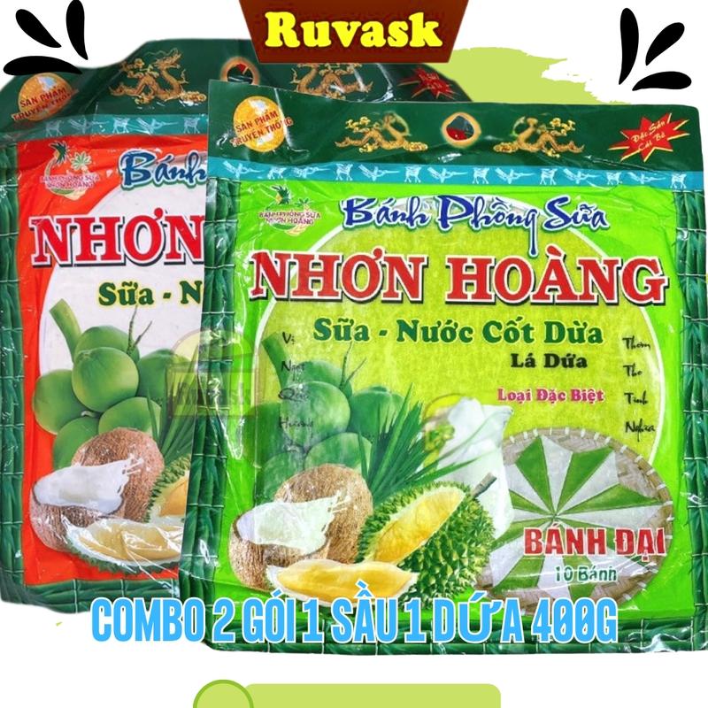 Combo 2 Gói Bánh Phồng Sữa Nhơn Hoàng Thơm Ngon - Bánh Tráng Sữa Nhơn Hoàng Vị Cốt Dừa Sầu Riêng, Cốt Dừa Lá Dứa - Đặc Sản Miền Tây Ruvask