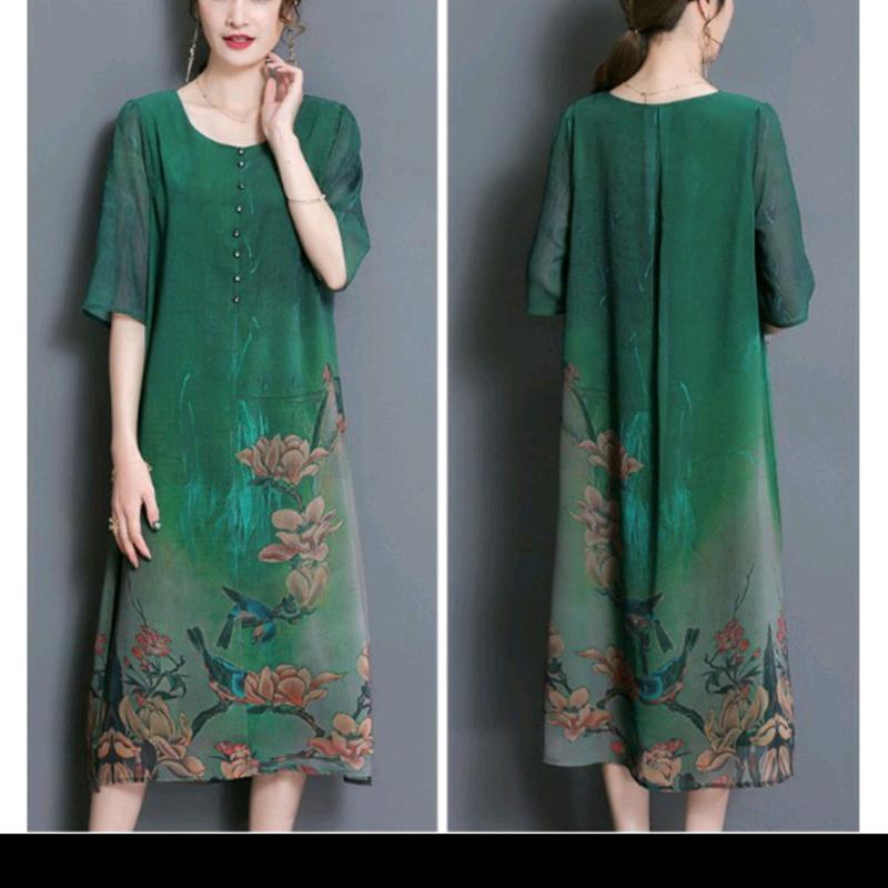(Hình thật)siêu phẩm đầm đẹp lại rẻ Đầm suông trung niên nền xanh lá họa tiết hoa chim cao cấp siêu sang, hàng chất lượng bán shop (ngoài đẹp hơn hinh thật ạ) mặc đi chơi đi tiệc xinh lắm